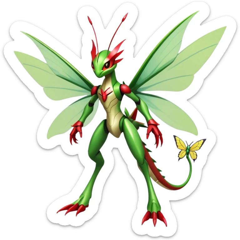  Cool Edgy Shiny Futuristic Ethereal Legendary Scizor-Kartana-Digimon-Schyther-Flygon-hybrid full body with butterfly wings sticker