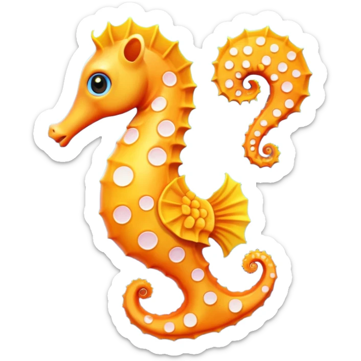 olorful cartoon-style seahorse. 🪸

It’s primarily orange with yellow and white spots along its body. The seahorse has a large blue eye, a curled tail, and a pinkish fin on its back. Its design is cute and stylized—similar to what you’d find in children’s illustrations, stickers, or emoji-like art sticker