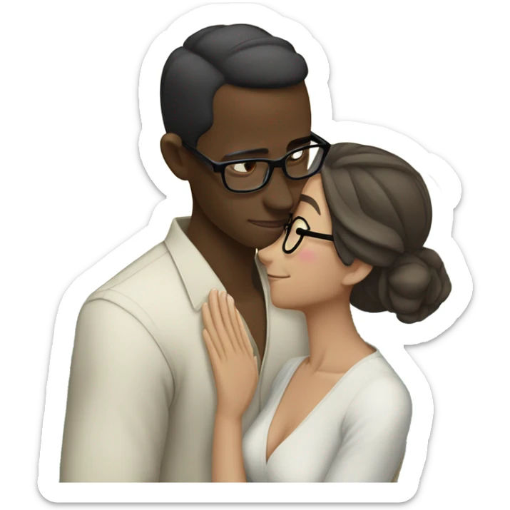 Balinese dark skin guy with glasses kisses a white-skinned Russian girl sticker