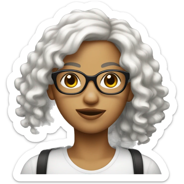 Une fille blanche avec les cheveux noirs bouclés et des lunettes sticker