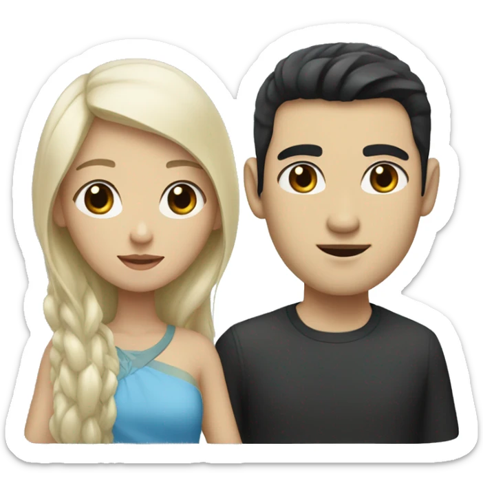 Asian girl with black hair and white man with blond hair and blue eyes sticker