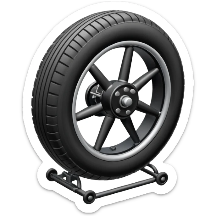 The aircraft's landing gear is one inflated, plump wheel with a strut, black in color, cartoon-style, isometric sticker