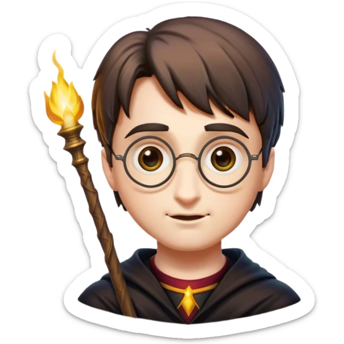 Cinematic Realistic Harry Potter Pop Culture Emoji, featuring a mystical, enchanted portrayal inspired by the iconic wizard rendered with lifelike magical details and dynamic lighting. sticker