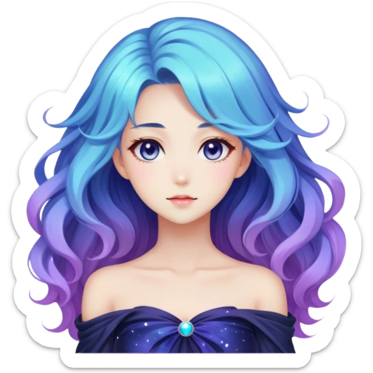 Beautiful gorgeous anime lady with long beautiful nebula hair, fashio aesthetic  sticker