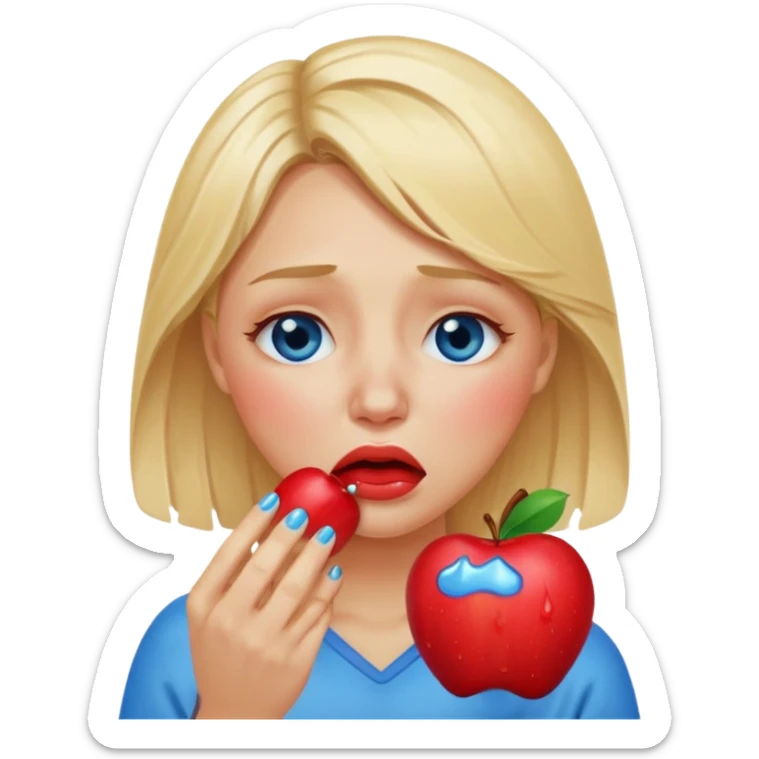 woman crying eating apple. make tears blue color and hair blonde sticker