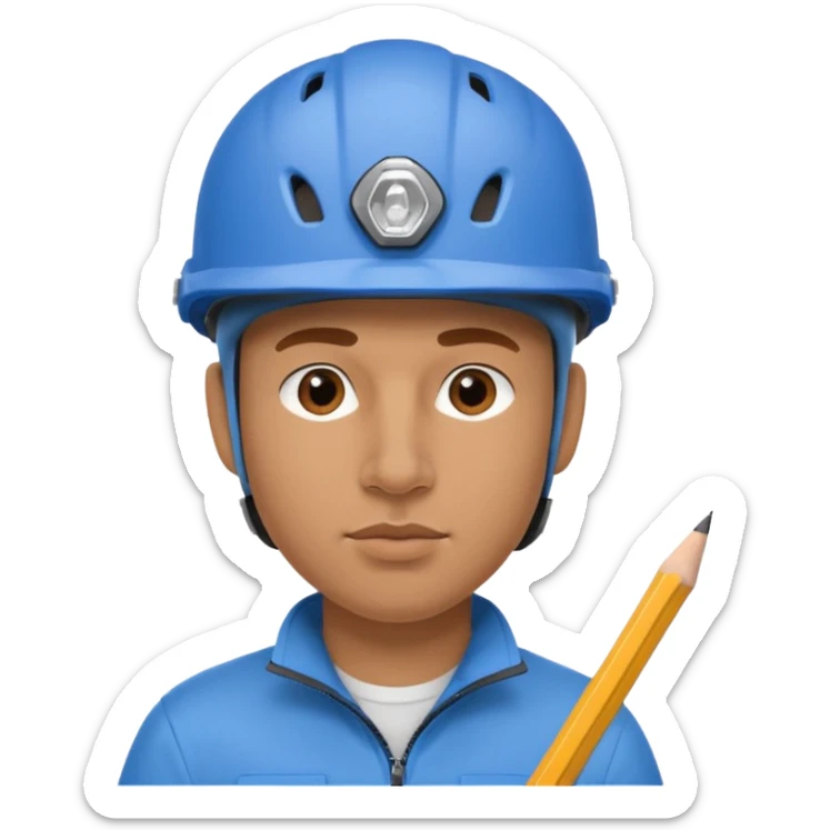 Man wearing a blue bike helmet and a pencil in his nose sticker