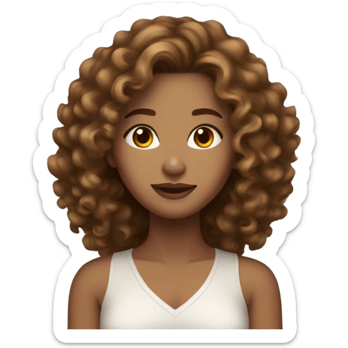 beautiful brown woman, curly long light brown hair, brown eyes sticker
