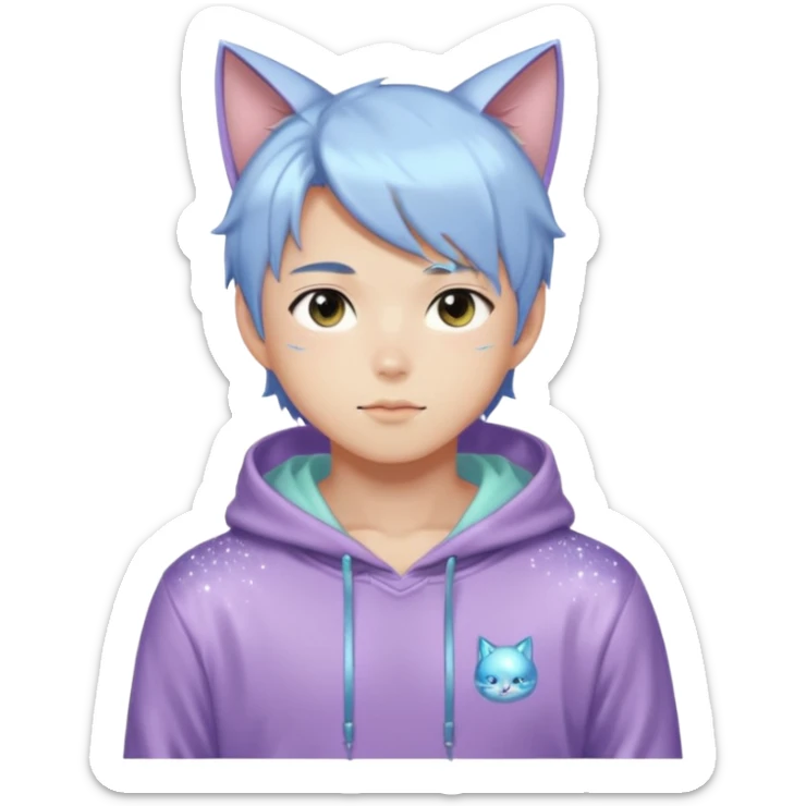 Sexy Handsome Shiny Sparkly Attractive Pastel Asian Anime Catboy with a hoodie  sticker