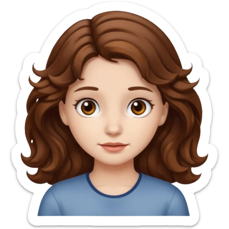 a girl with brown hair white skin wavy hair and brown eyes  sticker