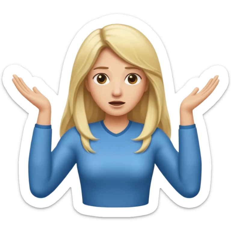 lady with long blonde hair throwing arms in the as if confused sticker