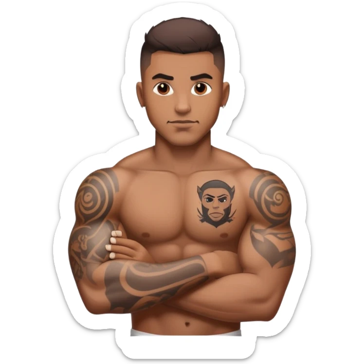 Brownskin man with muscles and arm tattoo low haircut sticker