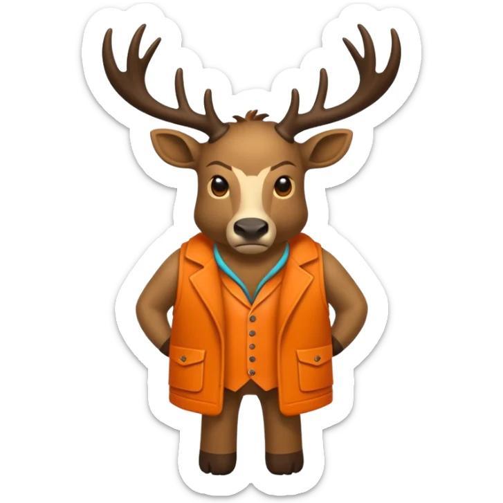 crea una mascota de equipo que sea un venado de cuerpo completo y lleve un chaleco con el nombre de telamon que en el chaleco diga telamon, el chaleco de color naranja, que en el lado izquierdo del chaleco diga telamon sticker