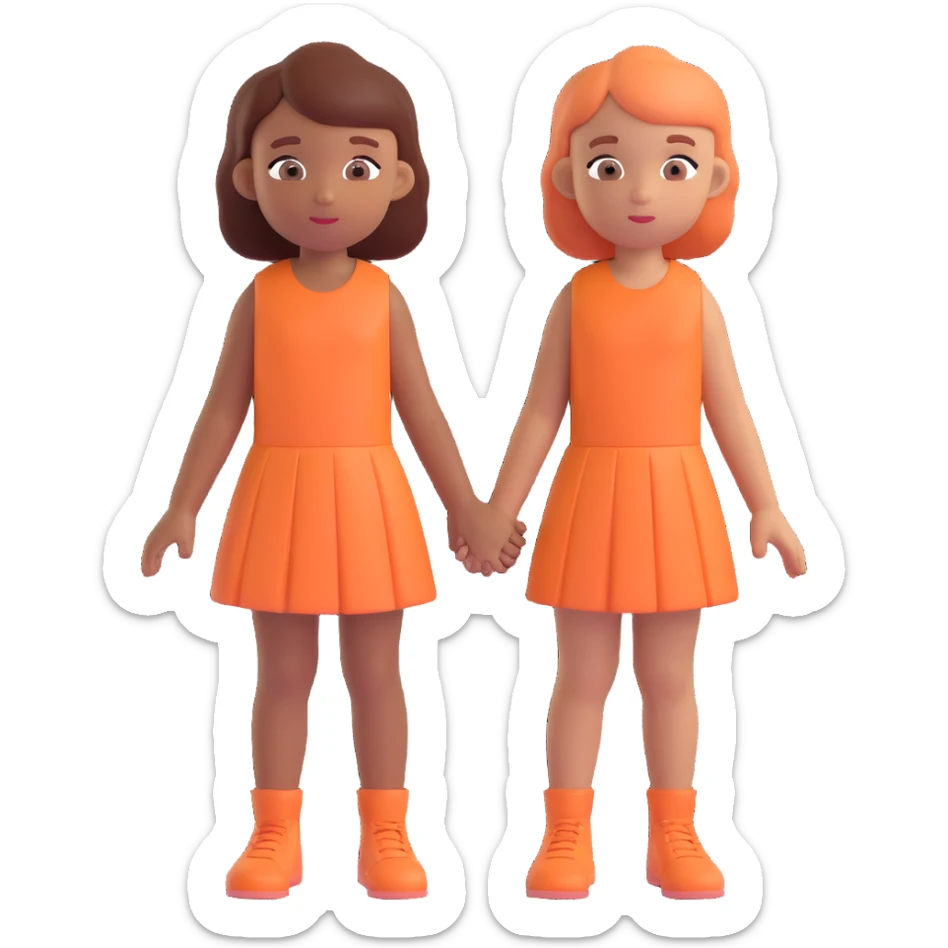 Slightly increase the volume of the upper body of the girl, separate the girl and the boy from each other, and make the skin color the same for both characters. Maintain the cartoonish 3D style. sticker