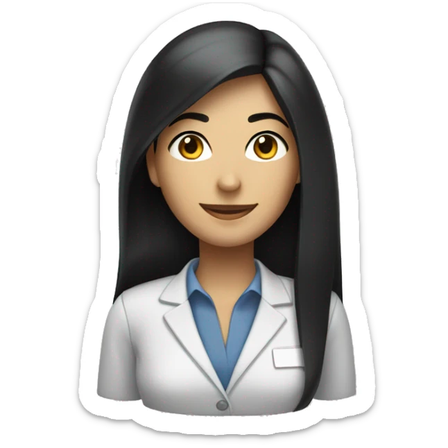 smiling black hair black eyes long straight hair white skin corporate worker woman half body sticker