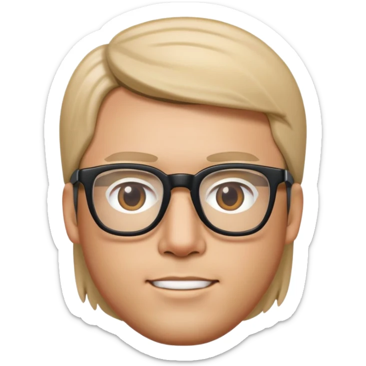 Male face with straight hair and glasses, Apple Memoji style sticker
