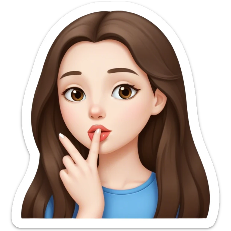  beautiful pale brunette girl with long hair sending an air kiss sticker