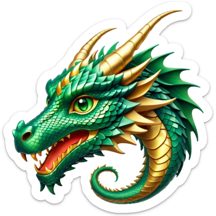 cinematic-noble-dragon-portrait-emoji,-poised-and-majestic,-with-a-sinuous,-elongated-body-covered-in-intricately-detailed,-shimmering-scales-in-hues-of-emerald-and-gold,-and-piercing,-fiery-eyes-that-reflect-ancient-wisdom; sticker