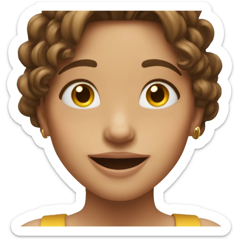 girl with brown hair with highlights and golden ring earrings spitting being happy sticker