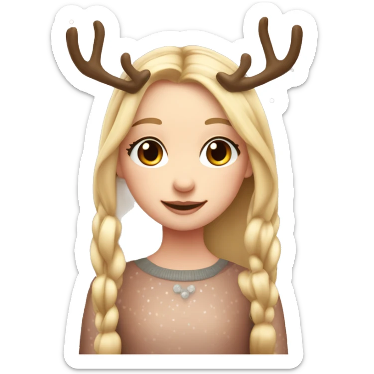 blonde reindeer girl long straight hair and antlers with cute dots and blush sticker