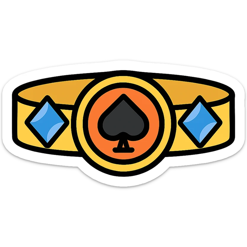poker bracelet with diamonds and spade emblem, lineal color icon style, black outlines sticker