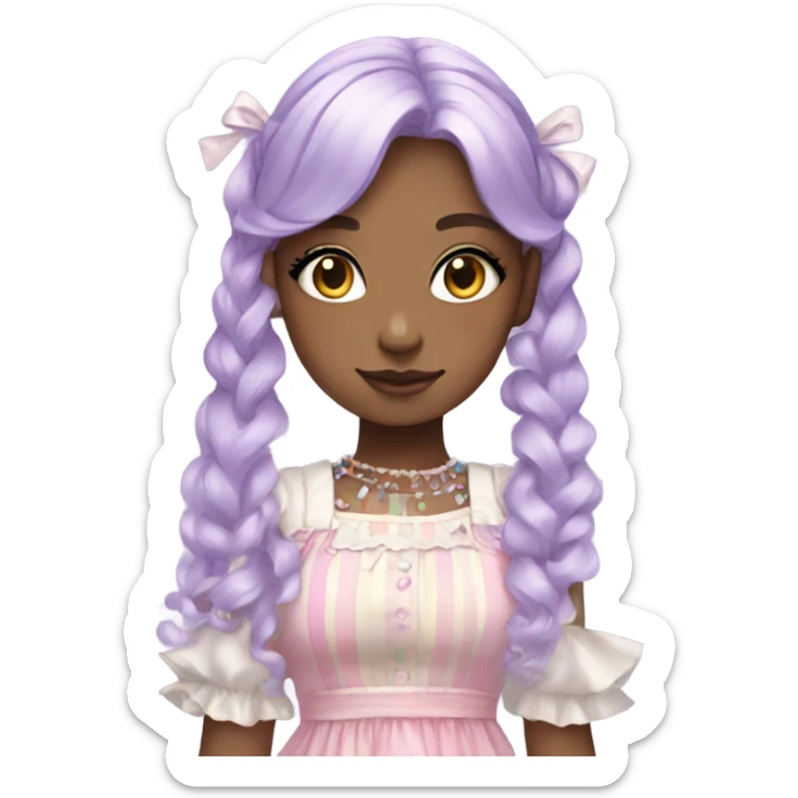 girl with light purple hair wearing a pastel rainbow lolita style dress sticker