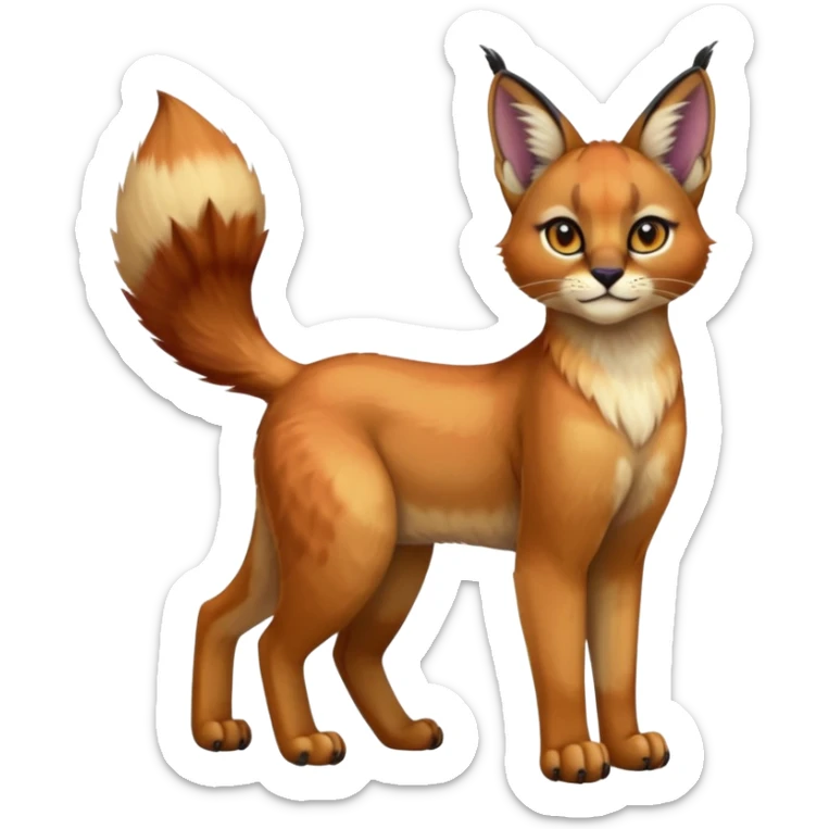 Colorful tropical exotic cute cool beautiful shiny beautiful fantasy-caracal-Cacomistle-Trico-oncilla-animal-Fakémon-hybrid-fursona (full body) sticker