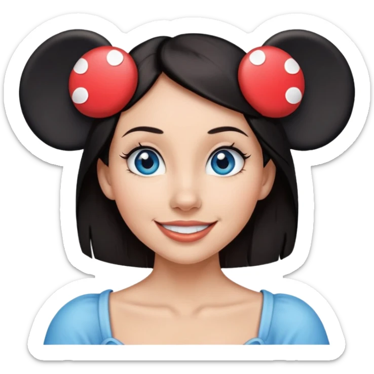 Blue eyes Dark straight hair woman happy wearing Mickey Mouse ears from Disney world  sticker