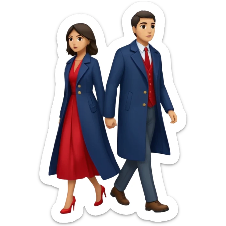 
Iranians fleeing war, full length, in profile, man and woman sticker