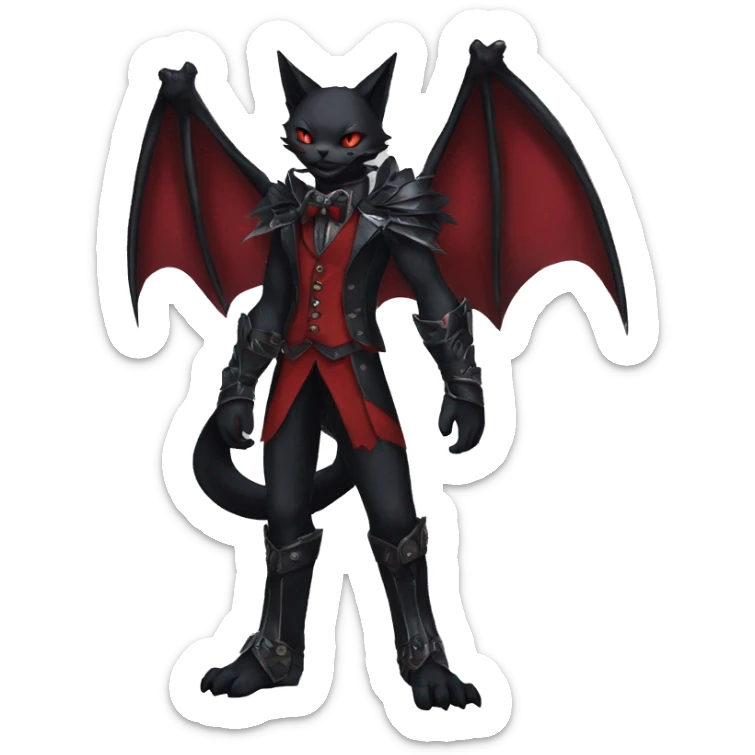 cool anthro edgy black red ethereal fantasy nargacuga-bat-cat-Fakemon collar harness bow tie and bracers full body sticker