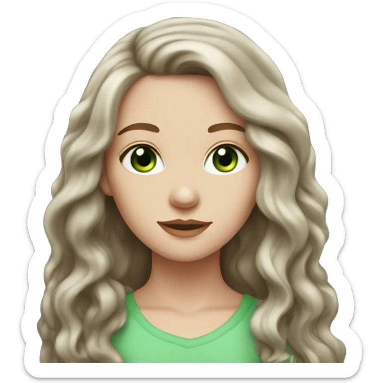 White girl with bright green eyes and long dark brown wavy hair sticker