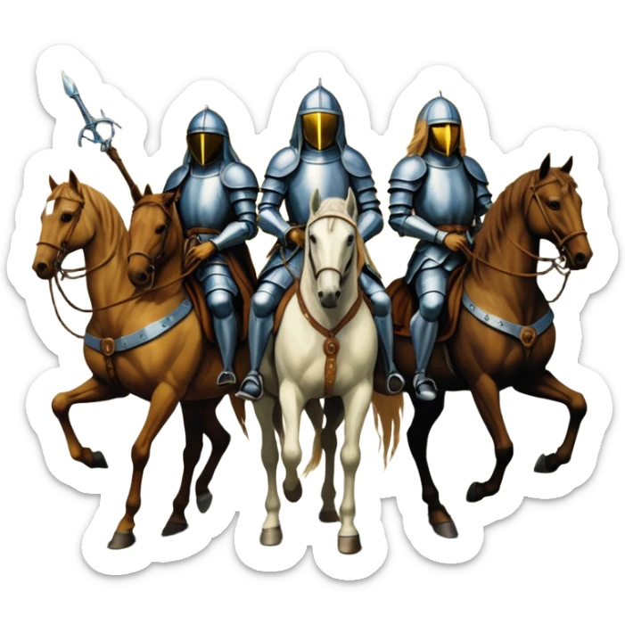 solarpunk HD, mysterios style, oil paint - The Four Horsemen of the Apocalypse, based on a graphic by Albrecht Dürer sticker