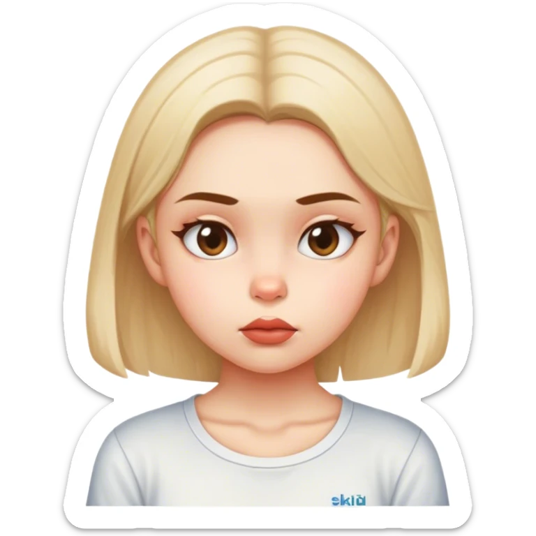 girl wearing shirt that says ''skibidi mew'' while sucking in cheeks reveling cheekbones  sticker