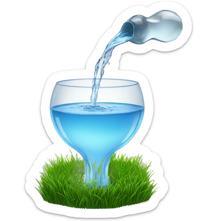 glass of water pouring onto a bowl of grass  sticker