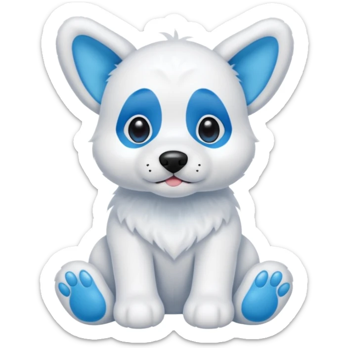 A stuffed animal dog with a blue nose white ears with blue inside the ears blue feat sticker