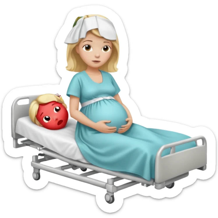 One blonde Pregnant woman in hospital bed with legs elevated unhappy sticker