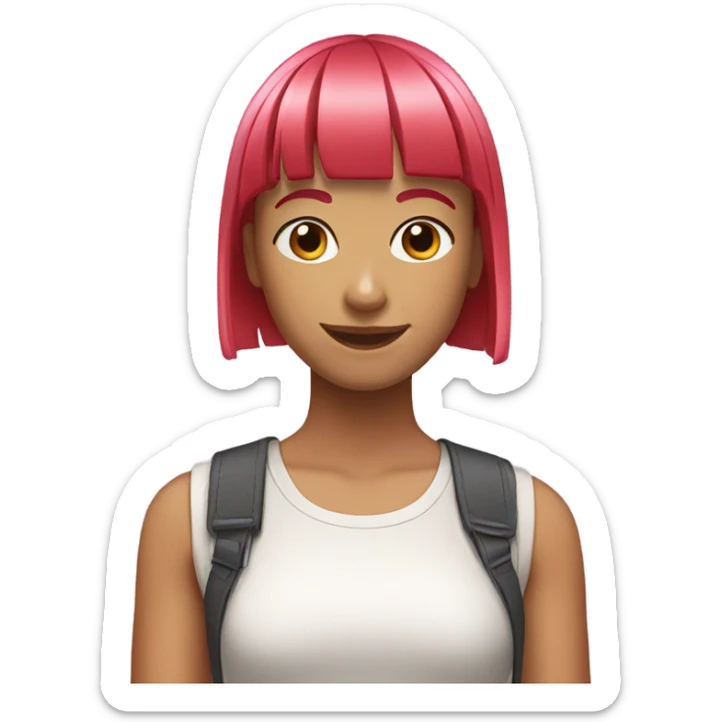 smiling girl with pink and red hair with short straight bangs and shaved sides sticker