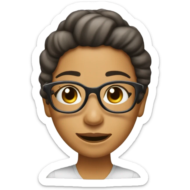 Una mujer de cabello castaño obscuro lizo con gafas sonriendo a carcagadas casi llorando de tanto sonreir sticker