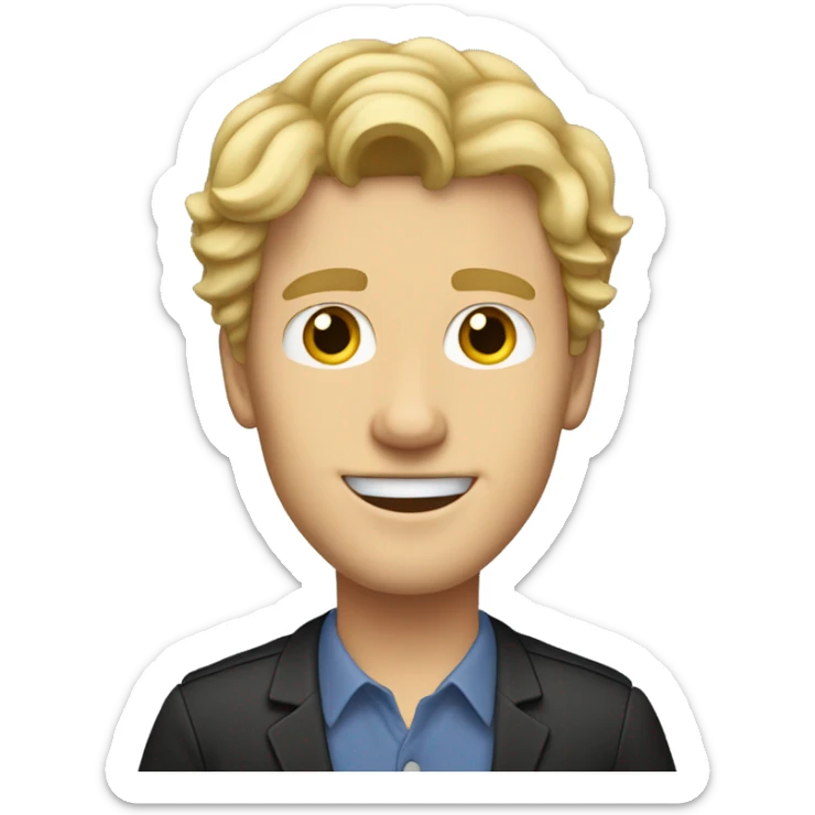 male high school music teacher with a short middle part and wavy hair blonde hair. He is conducting sticker