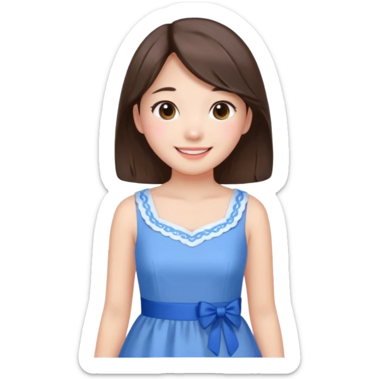 Korean girl in blue and white brunette girl in light prink dresses smiling sticker
