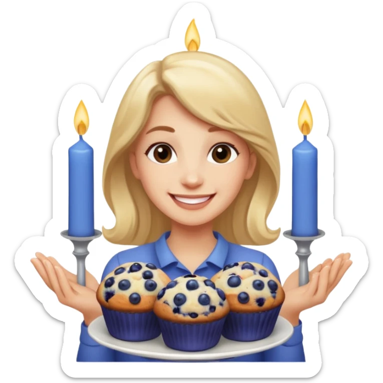 It is my friend virginias birthday. Create emoji with me saying happy birthday Virginia while holding blueberry muffins with candles in them! sticker