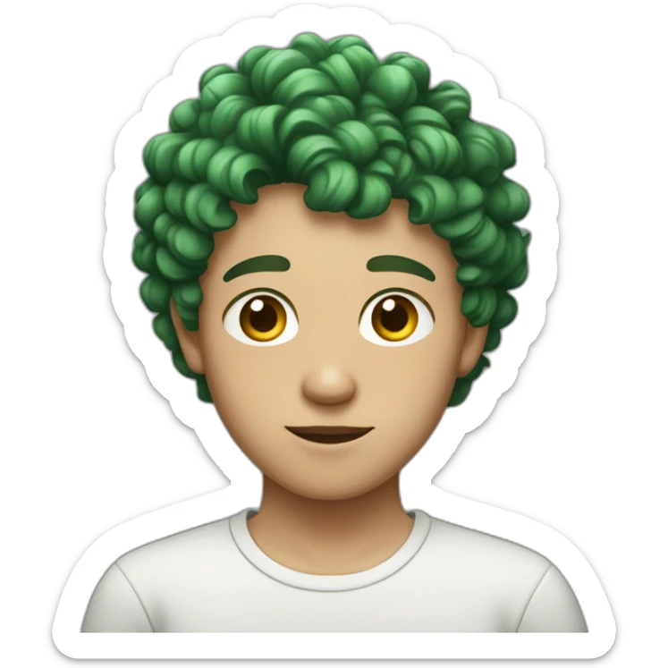 teenage boy with green curly hair with brown eyebrows and fair skin  sticker