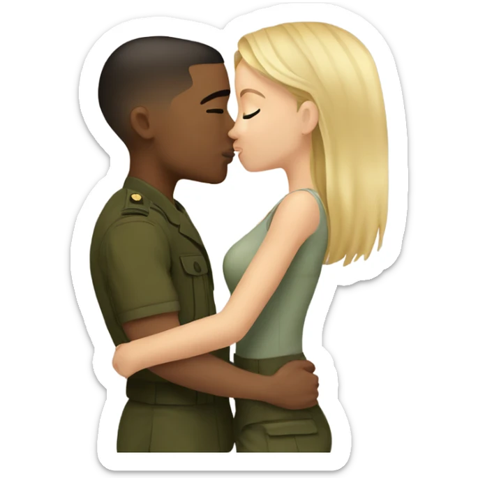Marine with brown hair dipping blonde girl for a kiss  sticker