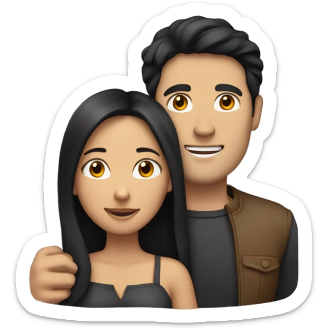 creates an emoji of a couple: the fair-haired man with black hair and the dark-haired woman with brunette hugging each other sticker