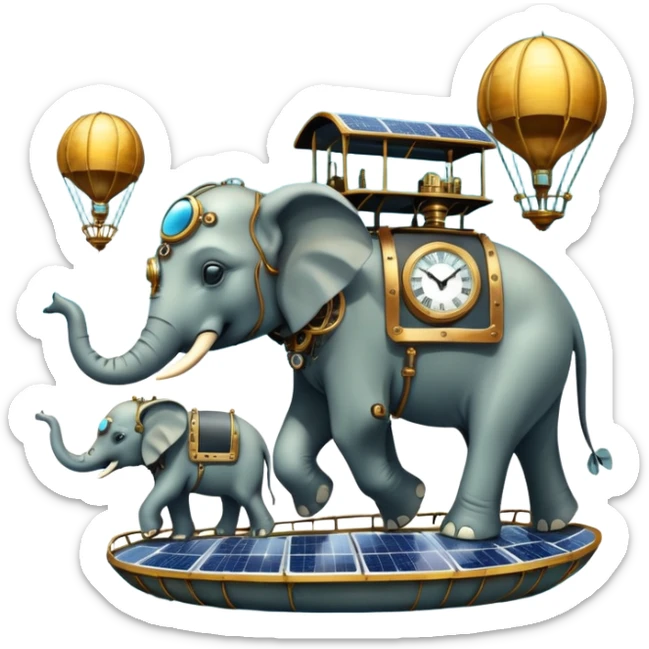 solarpunk steam-punk - surreal elephants from Salvador Dali's paintings in a dreamscape sticker
