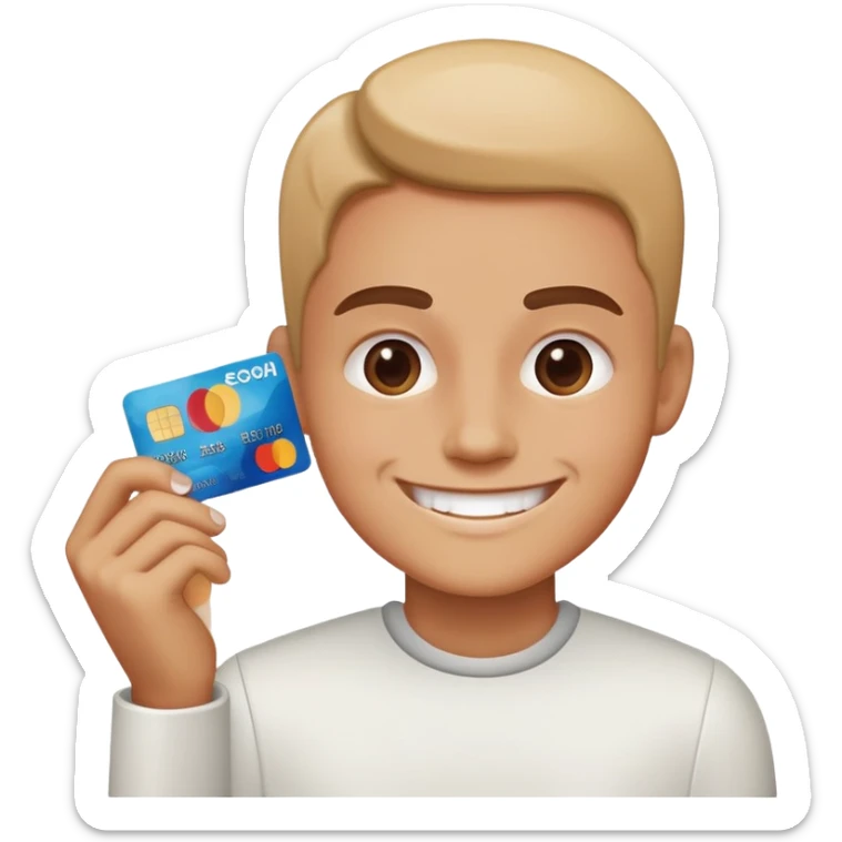 Smile smiling with credit card and soap of sugar in the right sticker