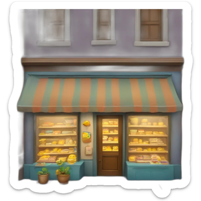 Un petit magasin rempli de divers articles avec un indien à l'intérieur, le magasin a la forme d'un couloir ouvert sur la rue sticker