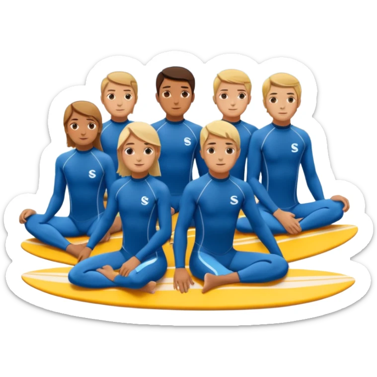 icon of a team of surfers sitting together, looking out at the sea.
 sticker