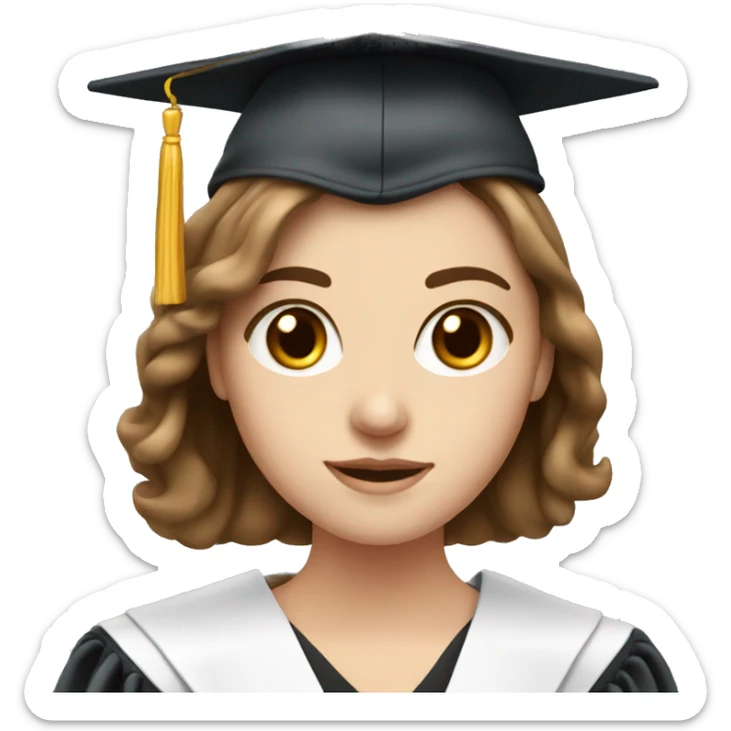 white girl with brown hair and eyes with a graduation attire sticker