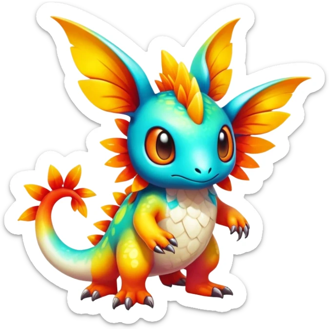Exotic tropical shiny rare epic cute Fakémon-creature, full body, with random markings sticker