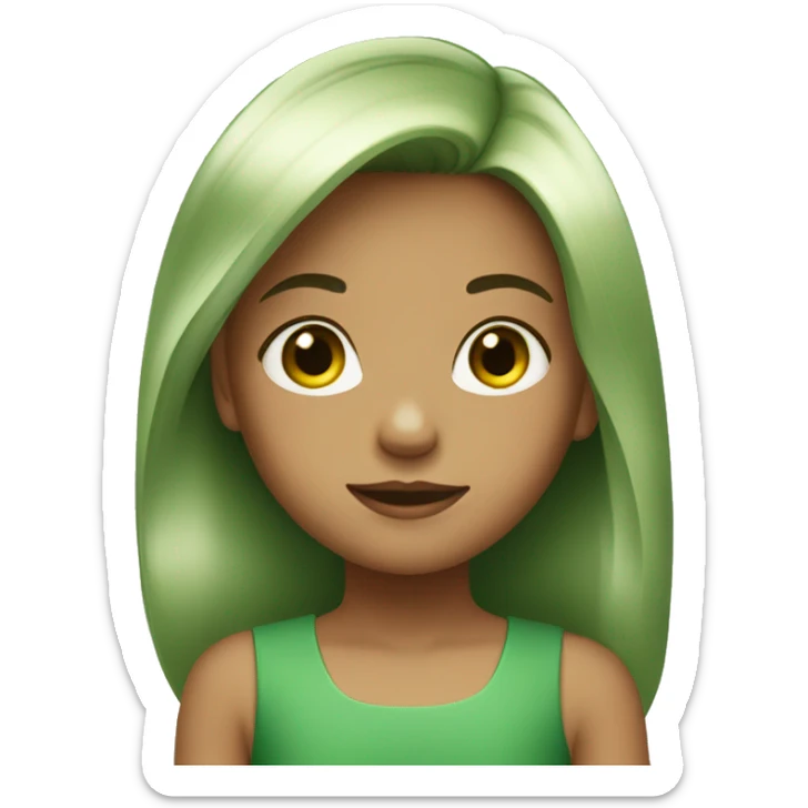 little girl with green dress straight hair sticker